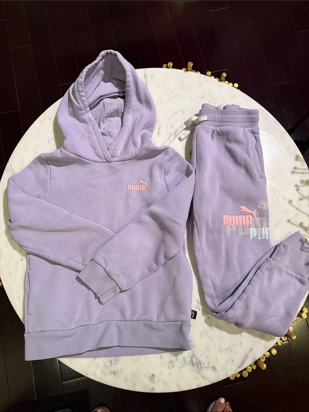Puma Kids Lavender Hoodie and Jogger Set with Pink Logo